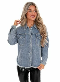 Veveret Tops Denim & Rhinestones Shacket