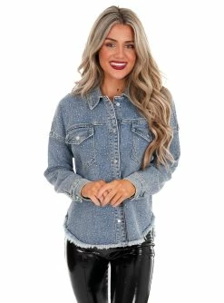 Veveret Tops Denim & Rhinestones Shacket