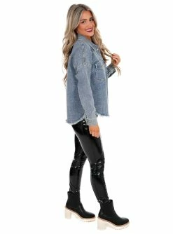 Veveret Tops Denim & Rhinestones Shacket