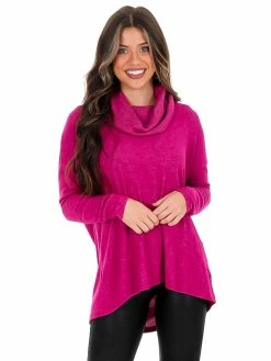 Sale Z Supply Jewel Pink Marled Cowl Neck Top