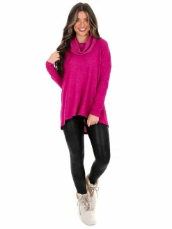Sale Z Supply Jewel Pink Marled Cowl Neck Top