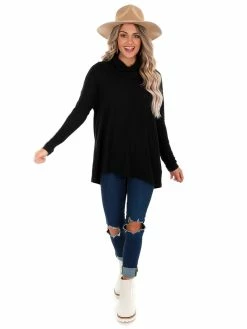 Z Supply Black Marled Cowl Neck Top