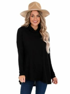 Z Supply Black Marled Cowl Neck Top