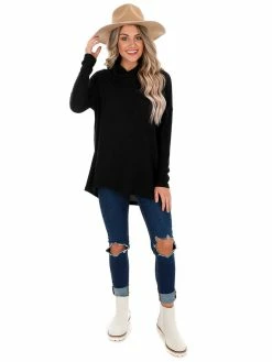 Z Supply Black Marled Cowl Neck Top