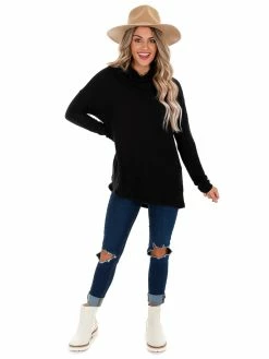 Z Supply Black Marled Cowl Neck Top