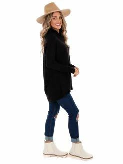 Z Supply Black Marled Cowl Neck Top