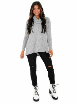 Z Supply Heather Grey Marled Cowl Neck Top