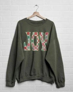 Livy Lu Joy Quilt Military Green Thrifted Sweatshirt Sale