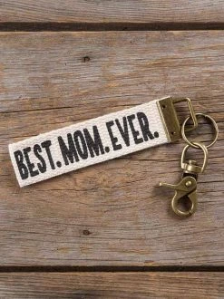 Accessories Best Mom Ever Canvas Key Fob Natural Life